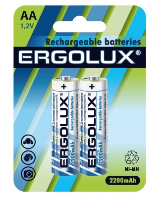 Ergolux AA-2200mAh Ni-Mh BL-2 (NHAA2200BL2, аккумулятор,1.2В)(24)