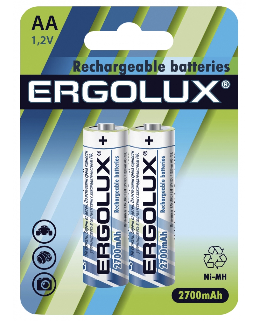 Ergolux AA-2700mAh Ni-Mh BL-2 (NHAA2700BL2, аккум