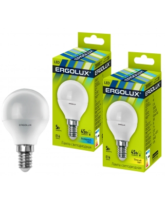 *Ergolux LED-G45-5W-E14-4K (Эл.лампа светодиодная Шар 5Вт E14 4500K 172-265В) NEW