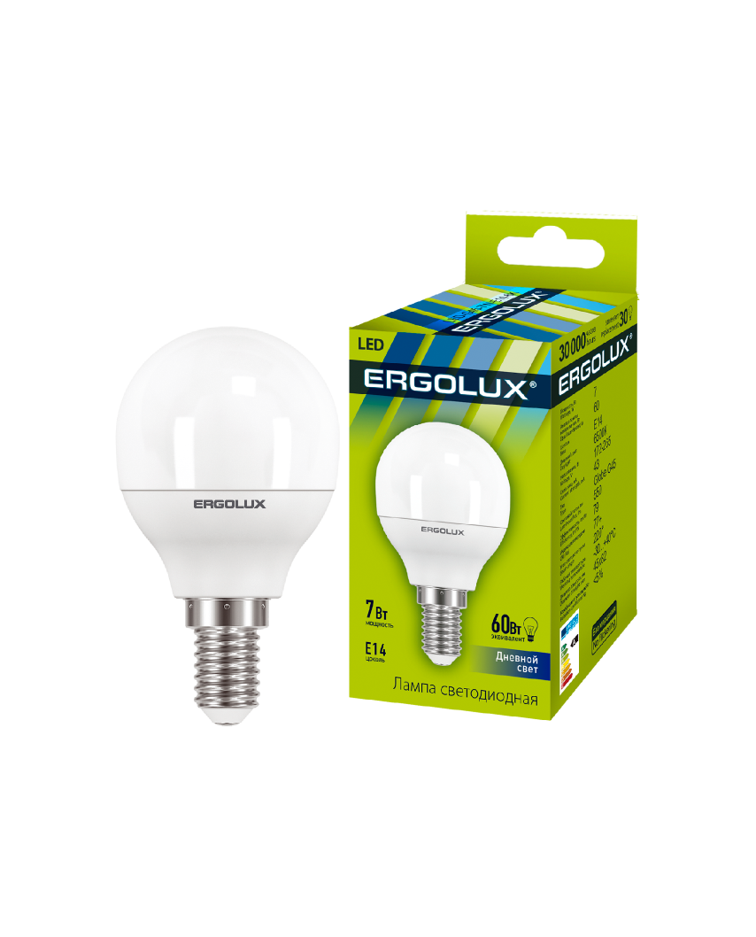 Ergolux LED-G45-7W-E14-6K (Эл