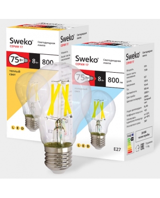 Sweko 17 серия 17LED-A60-8W-230-3000K-E27-CL Светодиодная лампа