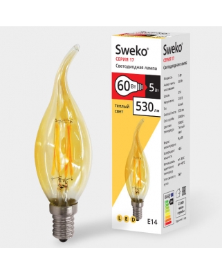 Sweko 17 серия 17LED-C35-5W-230-3000K-E14-TG (38635) Светодиодная лампа 