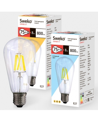 Sweko 17 серия 17LED-ST64-8W-230-3000K-E27-CLСветодиодная лампа