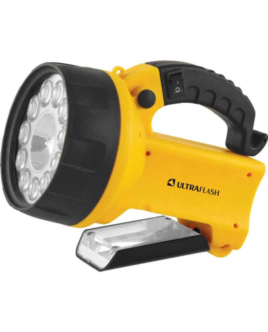Ultra Flash LED 3753 (фонарь аккум, 11 светодиод.+галог.лампа, подзар.220В/12В, пластик, желтый)(20