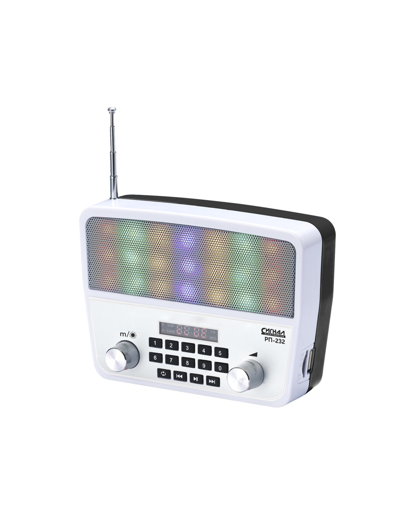 Радиоприемник "Сигнал РП-232", FM 88-108МГц, акб 1200mA/h, USB/microSD/AUX/BT, диспл.,дискосв.,селфи