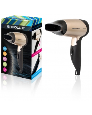 ERGOLUX Фен ELX-HD01-C64 черный/золото (фен со складной ручкой, 1200Вт, 220-240В)