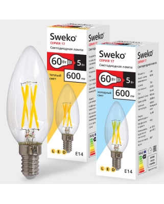 Sweko 17 серия 17LED-C35-5W-230-3000K-E14-CL Светодиодная лампа 