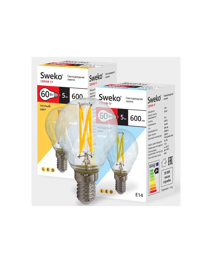 Sweko 17 серия 17LED-G45-5W-230-4000K-E14-CLСветодиодная лампа