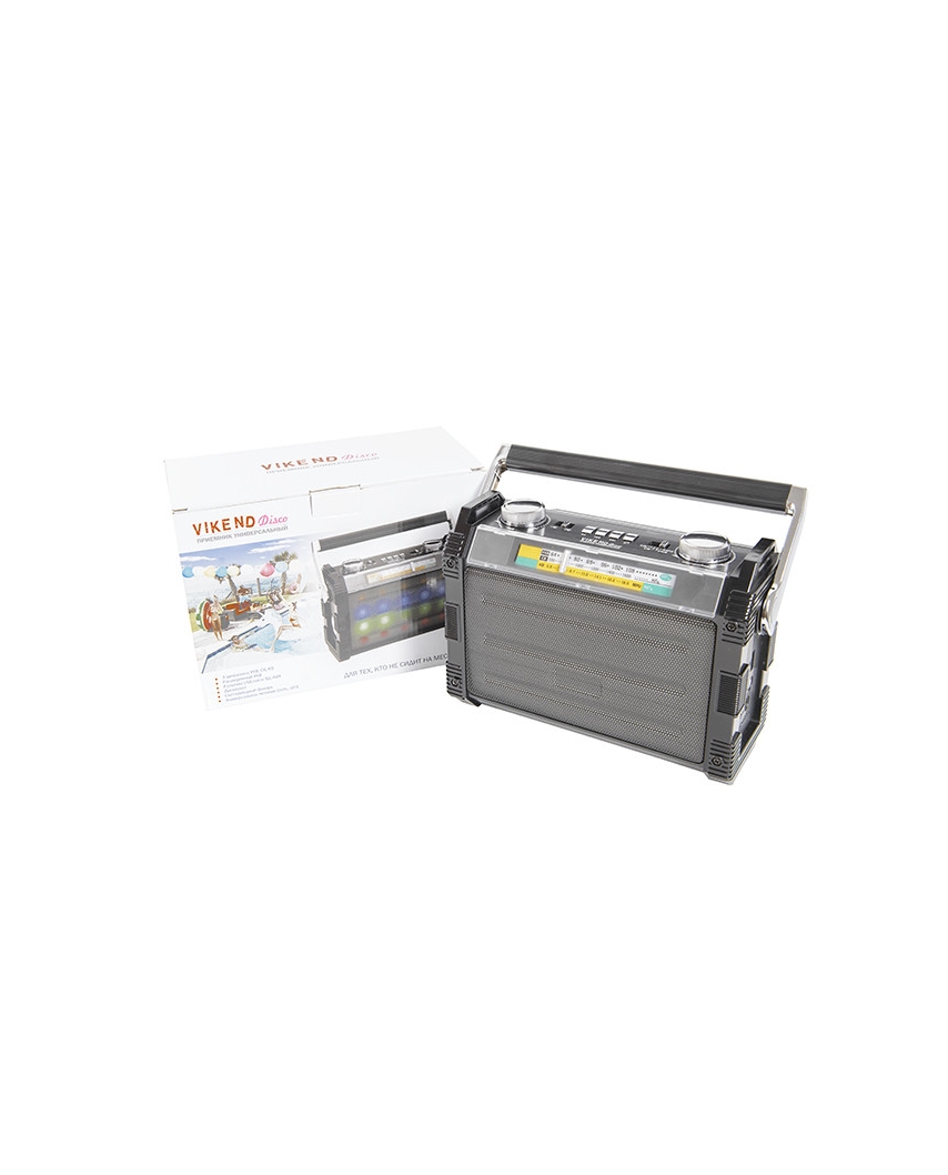 Радиоприемник "VIKEND DISCO", УКВ 64-108МГц, бат. 2*R20, 220V, USB/microSD/AUX, светод.фон.,дискосв.