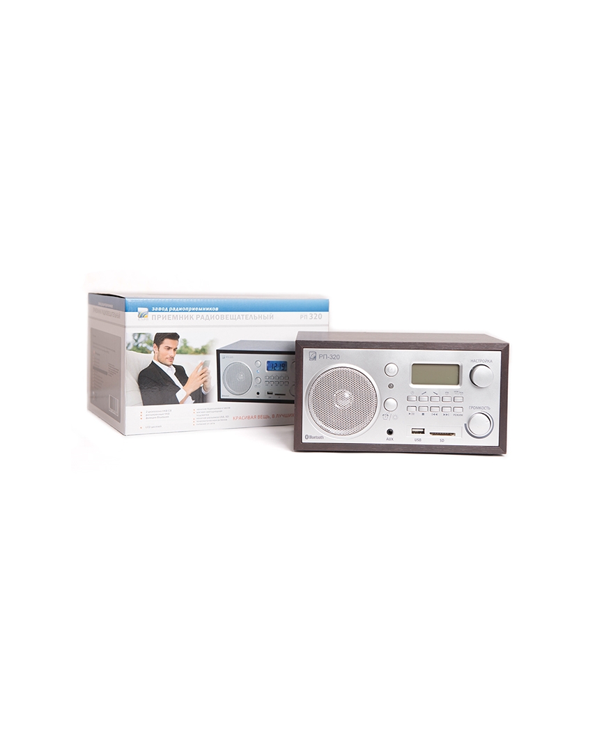 Радиоприемник "БЗРП РП-320" темн, УКВ 64-108МГц, 220V, USB/SD/AUX/BT, дисплей, часы