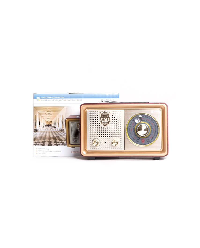 Радиоприемник "БЗРП РП-324", УКВ 64-108МГц, бат. 2*R20, 220V, USB/microSD/AUX, лупа