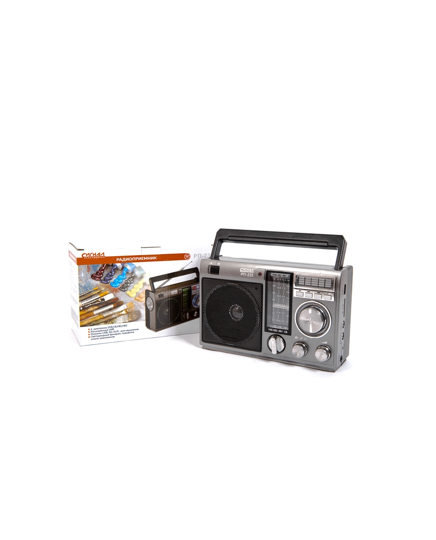 Радиоприемник "Сигнал РП-231", УКВ 64-108МГц, бат. 4*R20, 220V, USB/SD/AUX, светод.фон.