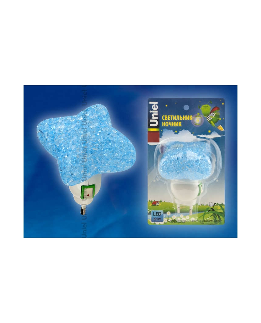 DTL-309-Звездочка/BLUE/1LED/0,1W Светильник-ночник. Выключатель на корпусе. Блистер, шк 469048507125