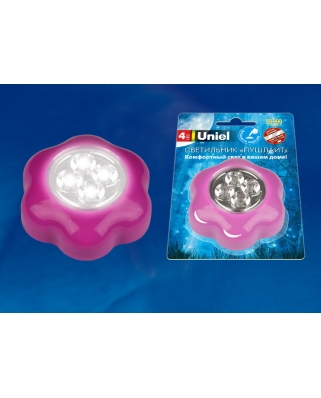 DTL-359 Цветок-A/Pink/4LED/3АAA Cветильник-ночник пушлайт, питание от 3-х батареек AAA 