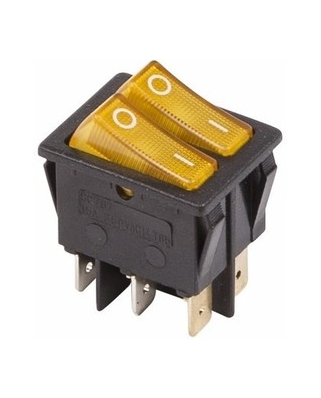 REXANT Выключатель клавишный 250V 15А (6с) ON-OFF желтый с подсв ДВОЙНОЙ (RWB-511, SC-797) 36-2413