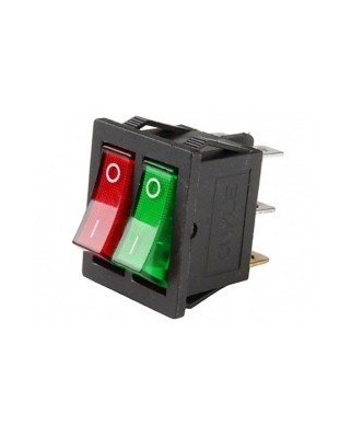 REXANT Выключатель клавишный 250V 15А (6с) ON-OFF красный/зеленый с подсветкой (RWB-511) 36-2450