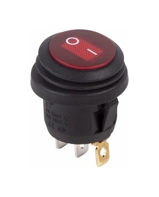 REXANT Выключатель клавишный круглый 250V 6А (3с) ON-OFF красный с подсветк ВЛАГОЗАЩИТА 36-2595