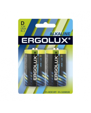 Ergolux LR20 Alkaline BL-2 (LR20 BL-2, батарейка,1.5В) 12/96