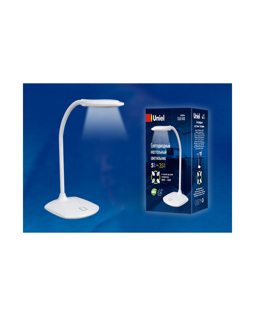 TLD-543 White/LED/350Lm/4500K Светильник настольный, 5W. Механический выключатель. Белый. ТМ Uniel, 