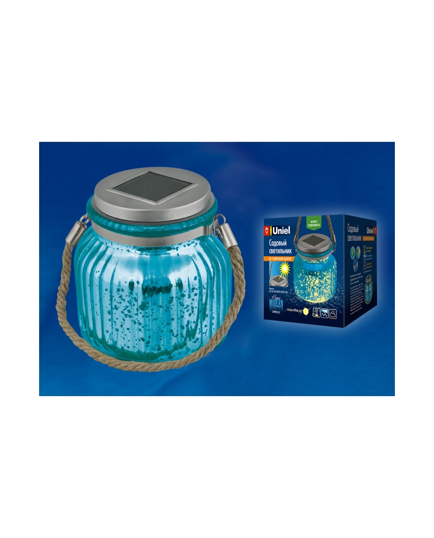 Uniel USL-M-210/GN120 BLUE JAR Садовый светильник на солнечной батарее. Теплый белый свет. 