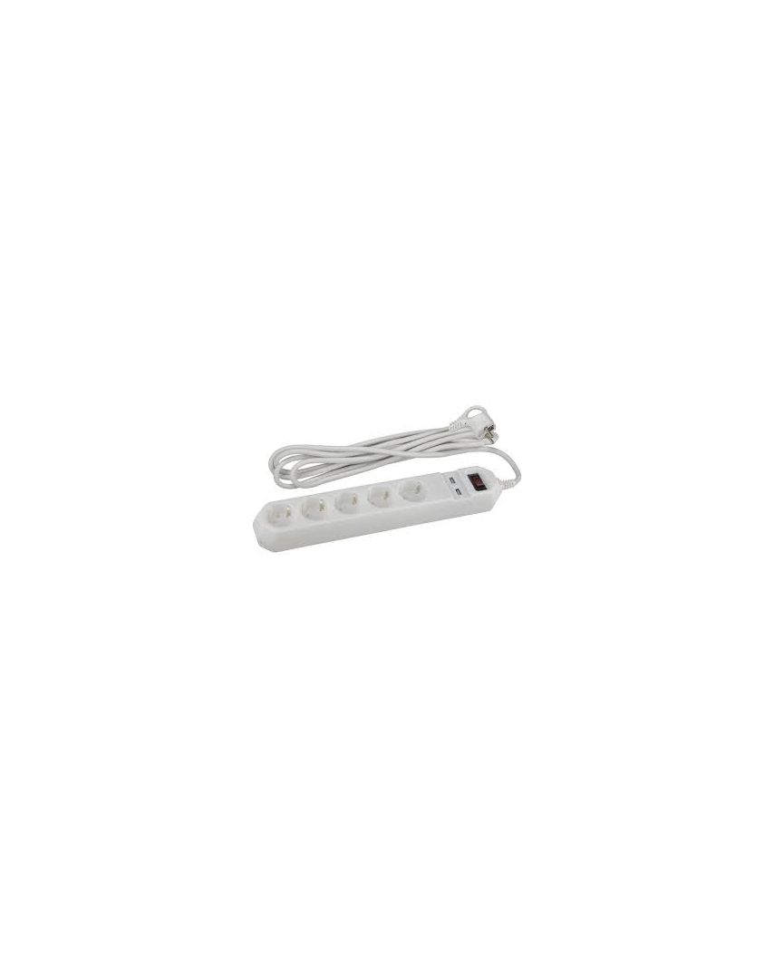 ЭРА USF-5es-1.5m-USB-W (белый) с заземл, 3x0,75мм2, с выкл, 5гн+2USB, 1.5м (20/600)