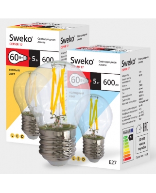 Sweko 17 серия 17LED-G45-5W-230-3000K-E27-CLСветодиодная лампа 