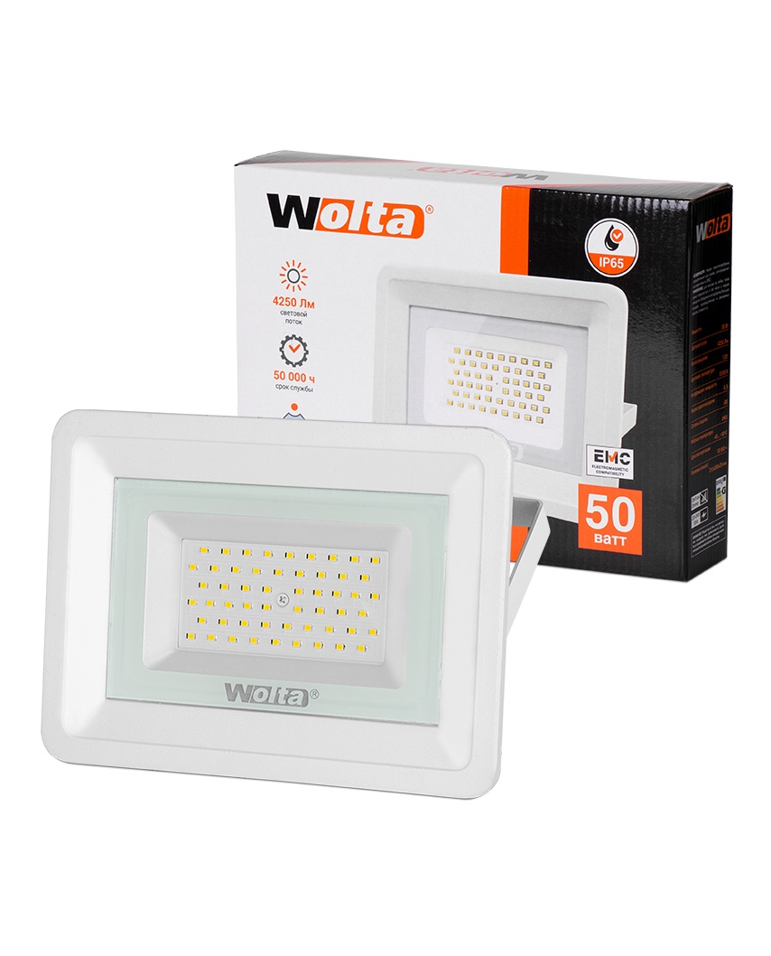 WOLTA Светодиодный прожектор WFL-50W/06W белый 5500K 50 Вт SMD IP 65 4250 Лм 1/10