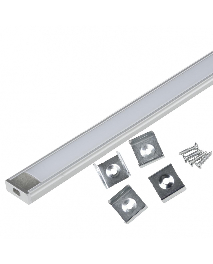 UFE-K02 SILVER/FROZEN 200 POLYBAG Накладной алюминиевый профиль с матовым рассеивателем, 200 см. 2 з