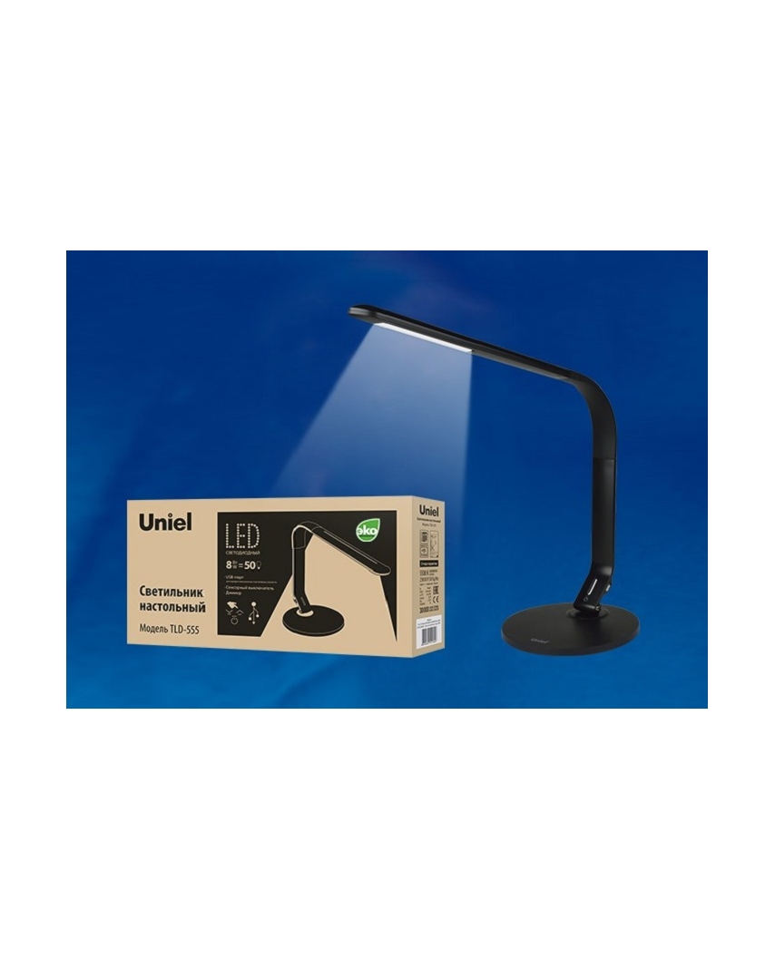 Uniel TLD-501 Black/Светильник настольный LED/546Lm/5000K/С димером/Цвет-черный, шк 4690485027621