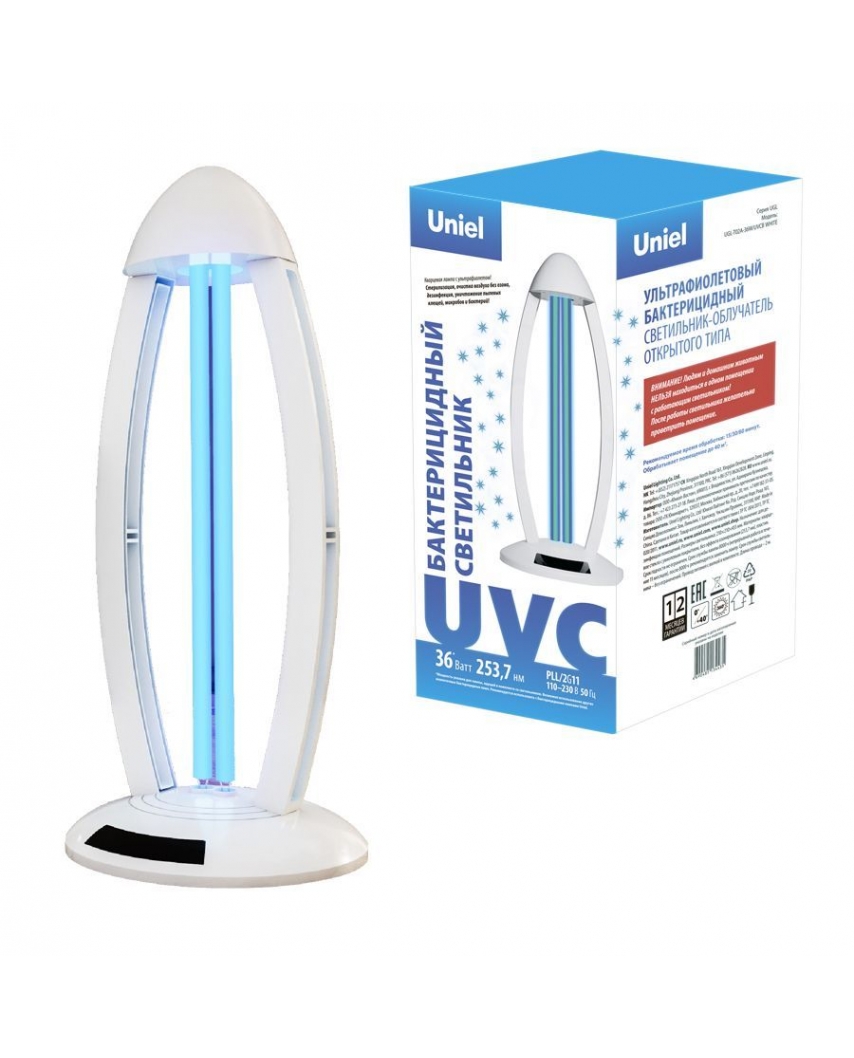 Uniel UGL-T02A-36W/UVCB WHITE Светильник ультрафиолетовый бактерицидный настольн.Без озонирования