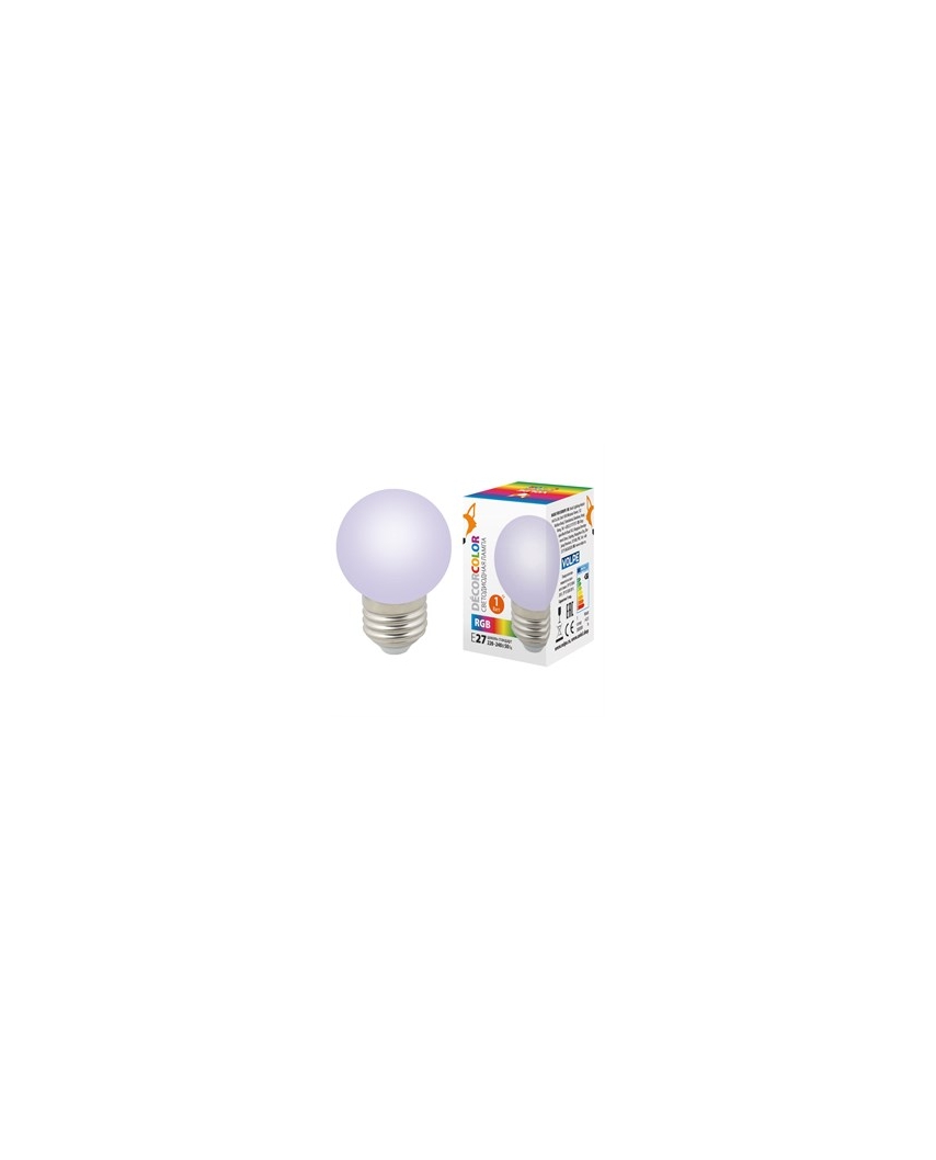 Volpe LED-G45-1W/RGB/E27/FR/С Лампа декоративная светодиодная. Форма "шар", матовая. Цвет RGB. Карто
