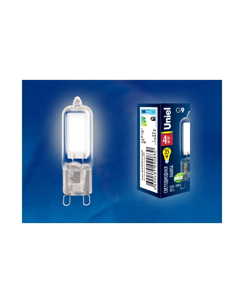 Uniel LED-JCD-4W/NW/G9/CL GLZ01TR Лампа светодиодная, прозрачная. Белый свет (4000К). Картон. 