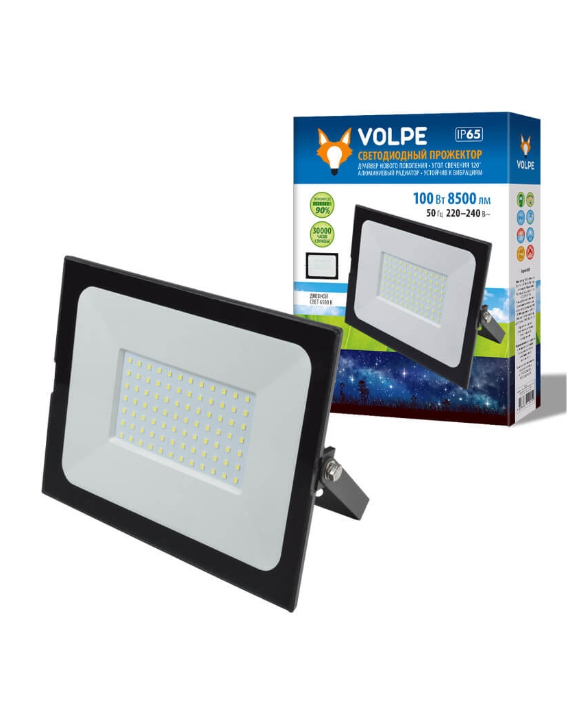 Volpe-ULF-Q513 100W/6500K IP65 220-240В BLACK Прожектор светодиодный. Дневной свет(6500К). Корпус че