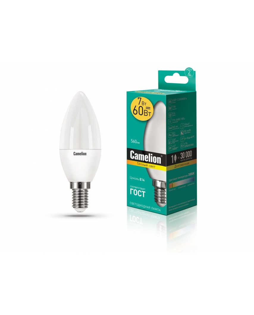 Camelion LED7-C35/830/E14 (Эл.лампа светодиодная 7Вт 220В)