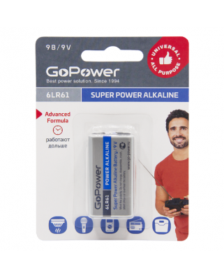 GoPower 6LR61 BL1 Alkaline 9V Батарейка Крона (1/10/240)