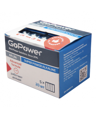 GoPower LR06 AA BOX20 Shrink 4 Alkaline 1.5V Батарейка (4/20/640)