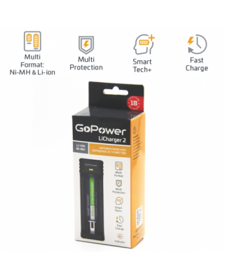 GoPower З/У 2 Ni-MH/Ni-Cd/Li-ion/IMR 1 слот для аккумуляторов LiCharger (1/100)