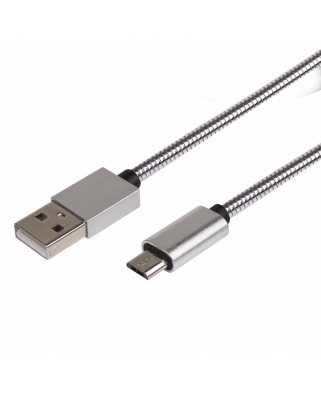 REXANT USB кабель microUSB, шнур в металлической оплетке 1м, серебристый (1/10/100) 18-4241