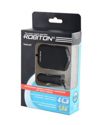 ROBITON Travel-set1 Зарядное устройство автомобильное, 4USB с удлинителем для заднего сидения