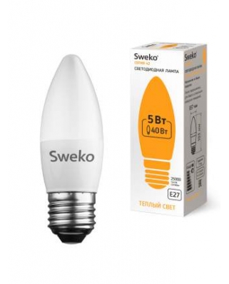 Sweko 42LED-C35-5W-230-3000K-E27 Светодиодная лампа 38466+++