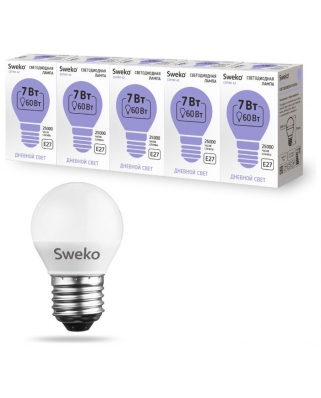 Sweko 42LED-G45-7W-230-6500K-E27 Светодиодная лампа 38547