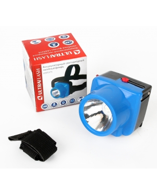 Ultraflash LED5375 (фонарь налобн аккум 220В, голубой, 1 Ватт LED, 2 реж, пласт, бокс)