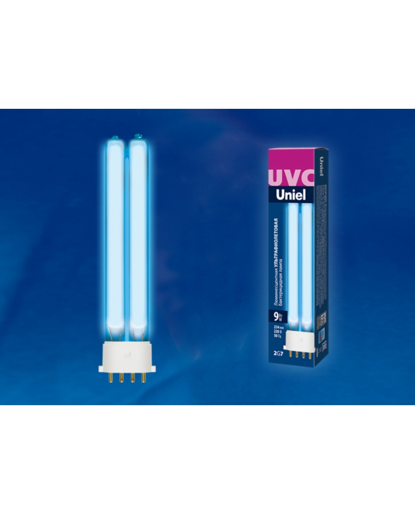 Uniel ESL-PL-9/UVCB/2G7/CL Лампа люминесцентная ультрафиолетовая бактерицидная. Спектр UVC 254нм