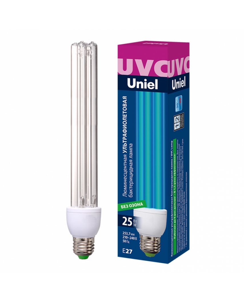 Uniel ESL-PLD-25/UVCB/E27/CL Лампа ультрафиолетовая бактерицидная. Спектр UVC 253,7нм. Картон. ТМ 