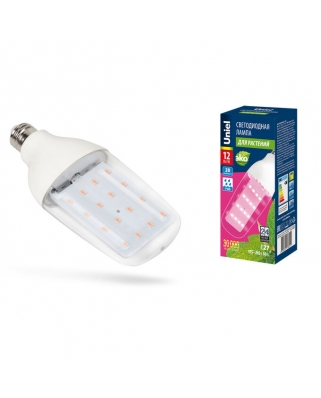 Uniel LED-B82-12W/SPBR/E27/CL PLP33WH Лампа светодиодная для растений. Форма «DOUBLESIDE», прозрачна