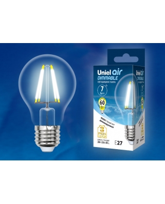 Uniel LED-A60-7W/NW/E27/CL/DIM GLA01TR Лампа светод диммируемая. Форма "A", прозрачная. Серия Air