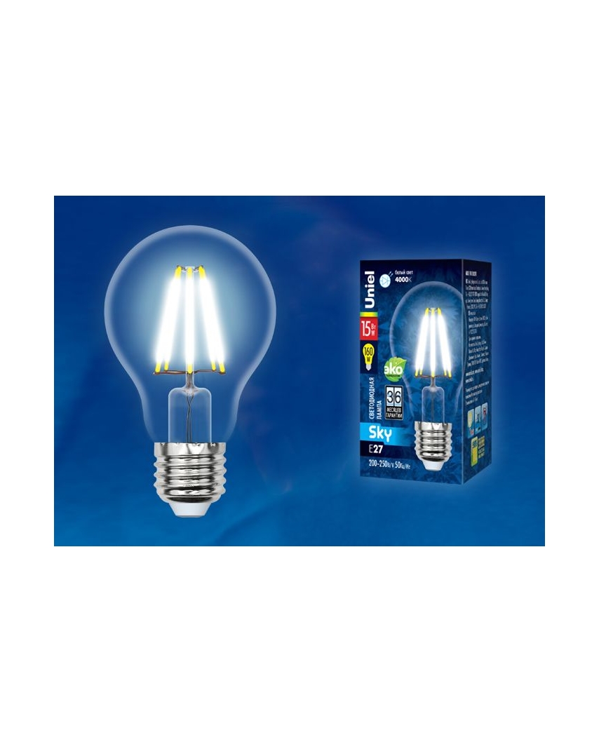 Uniel LED-A70-15W/4000K/E27/CL PLS02WH Лампа светодиодная. Форма "A", прозрачная. Серия Sky. Белый 