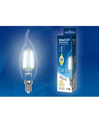 Uniel LED-CW35-5W/NW/E14/CL/DIM GLA01TR Лампа светод диммируемая. Форма "свеча на ветру", прозрачная