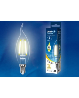 Uniel LED-CW35-5W/WW/E14/CL/DIM GLA01TR Лампа светод диммируемая. Форма "свеча на ветру", прозрачная