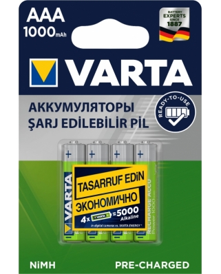 Varta R03 AAA BL4 NI-MH 1000mAh Аккумулятор предзаряженный RTU (4/40/200)